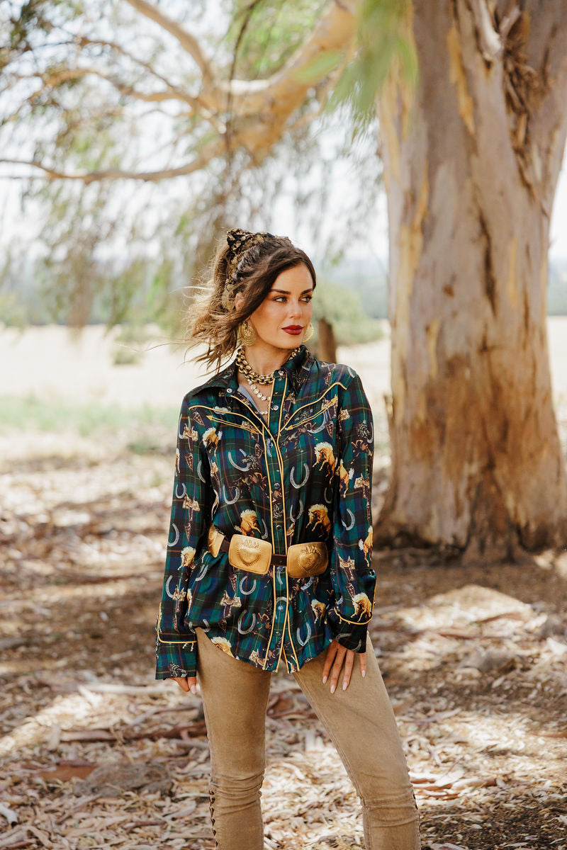 Lucky Plaid Pony Buck Button Up