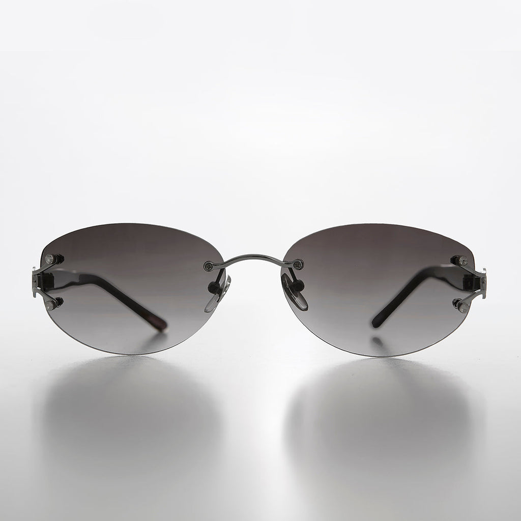 Rimless Color Tinted Lens Sunglass with Rhinestones - Ruby