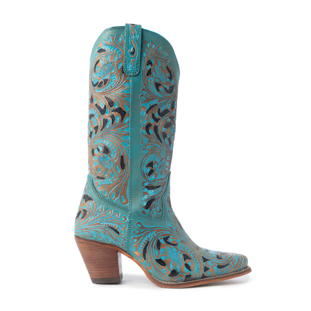 Myra Kasiopeah Cowgirl Leather Boots - Turquoise Western Boots for Women with Pointed Toe Heel