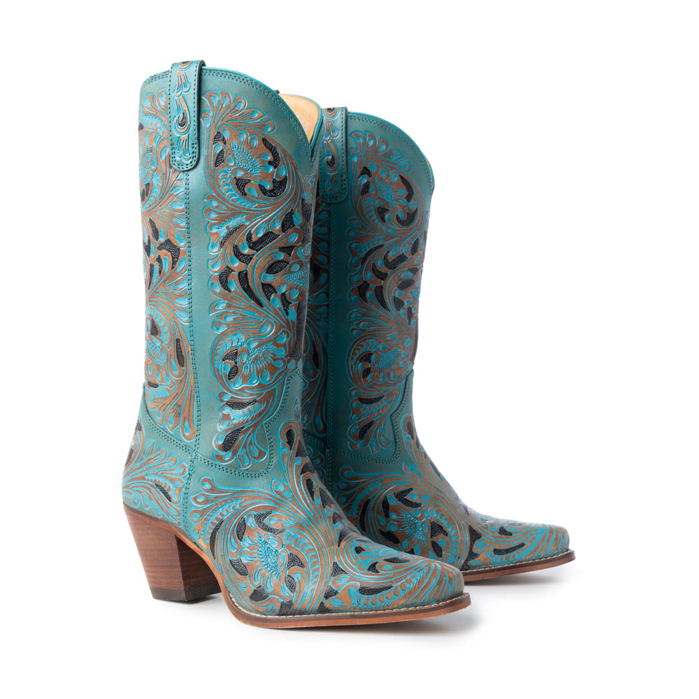 Myra Kasiopeah Cowgirl Leather Boots - Turquoise Western Boots for Women with Pointed Toe Heel