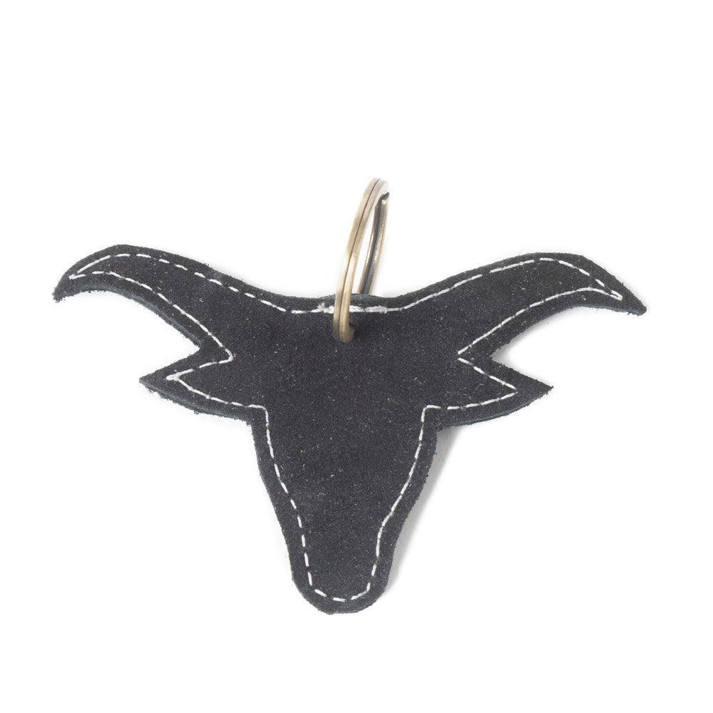 Longhorn Charm Leather Key Fob in Black