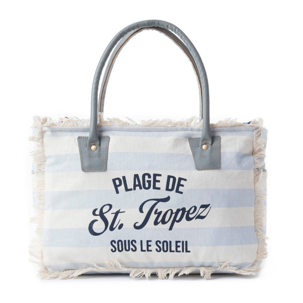 Saint Tropez Tote Bag In White & Sky Blue