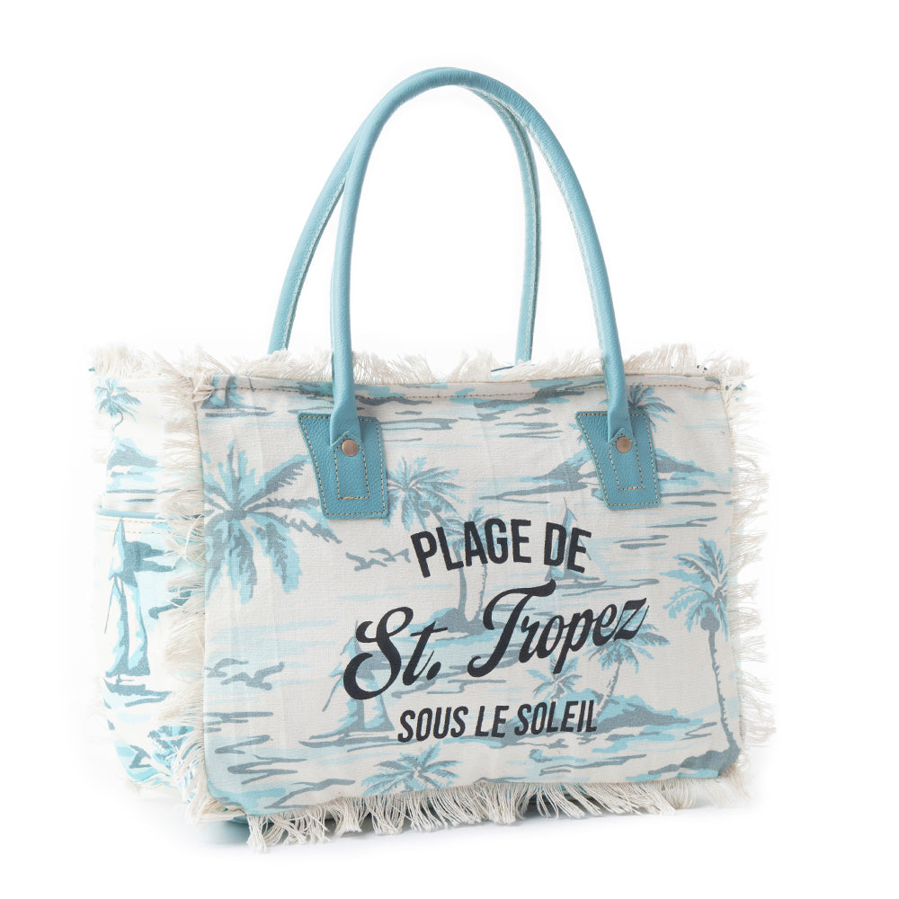 Saint Tropez Tote Bag In Green & White
