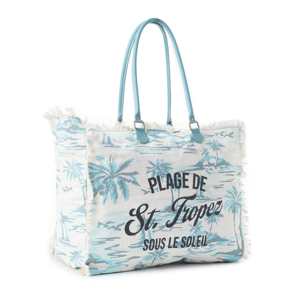 Saint Tropez Weekender Bag In White & Sky Blue
