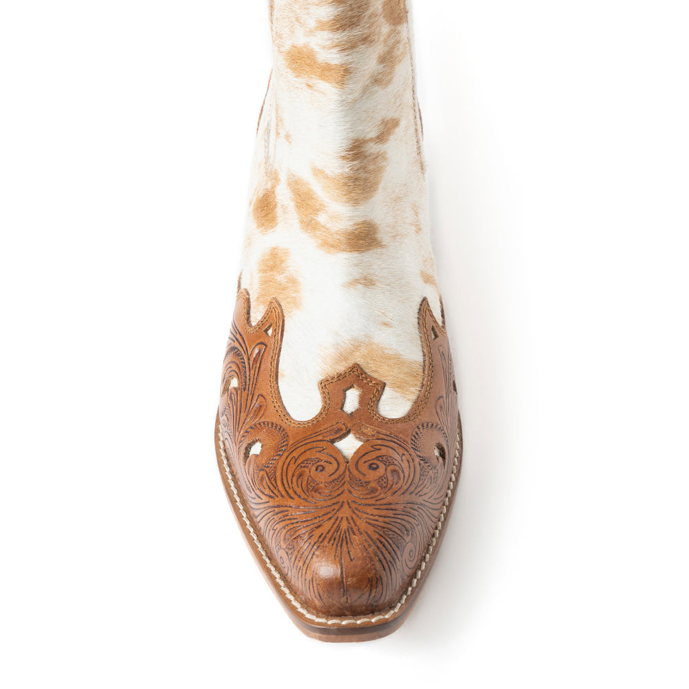 Twin Forks Booties In Brown & White