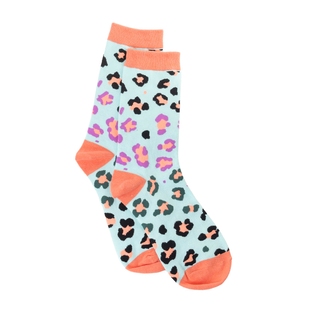 Candy Leopard Lacy Socks In Sky Blue