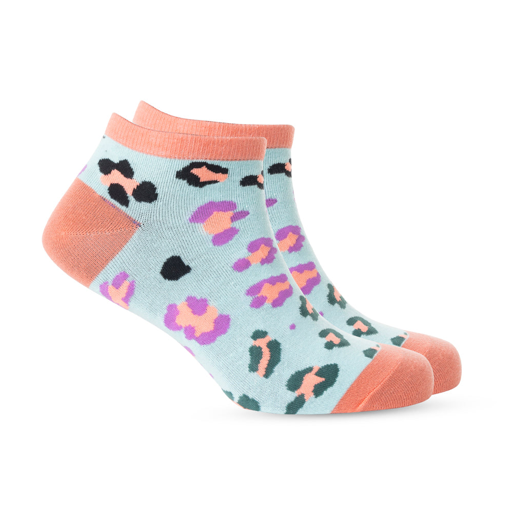 Candy Leopard Lacy Ankle Socks In Sky Blue