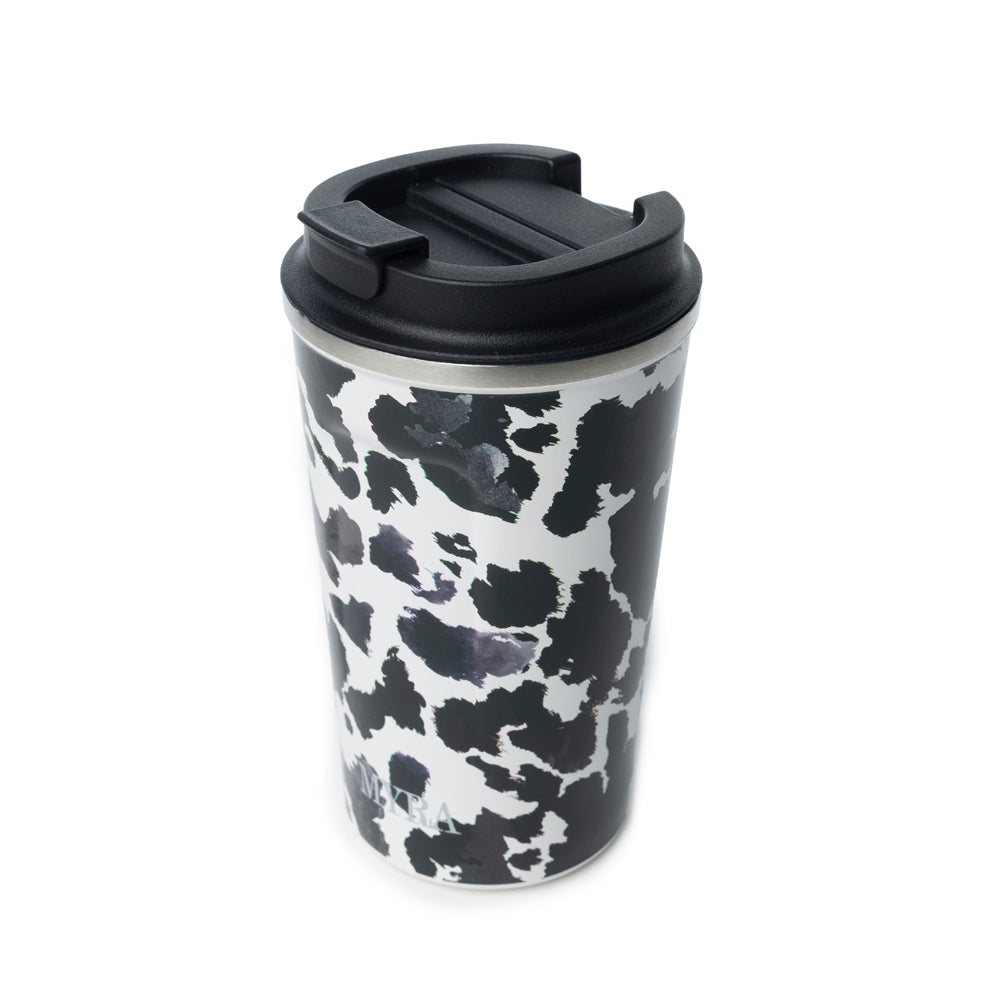 Western Trail Brew Stainless Steel Mug in Black Leopard Print