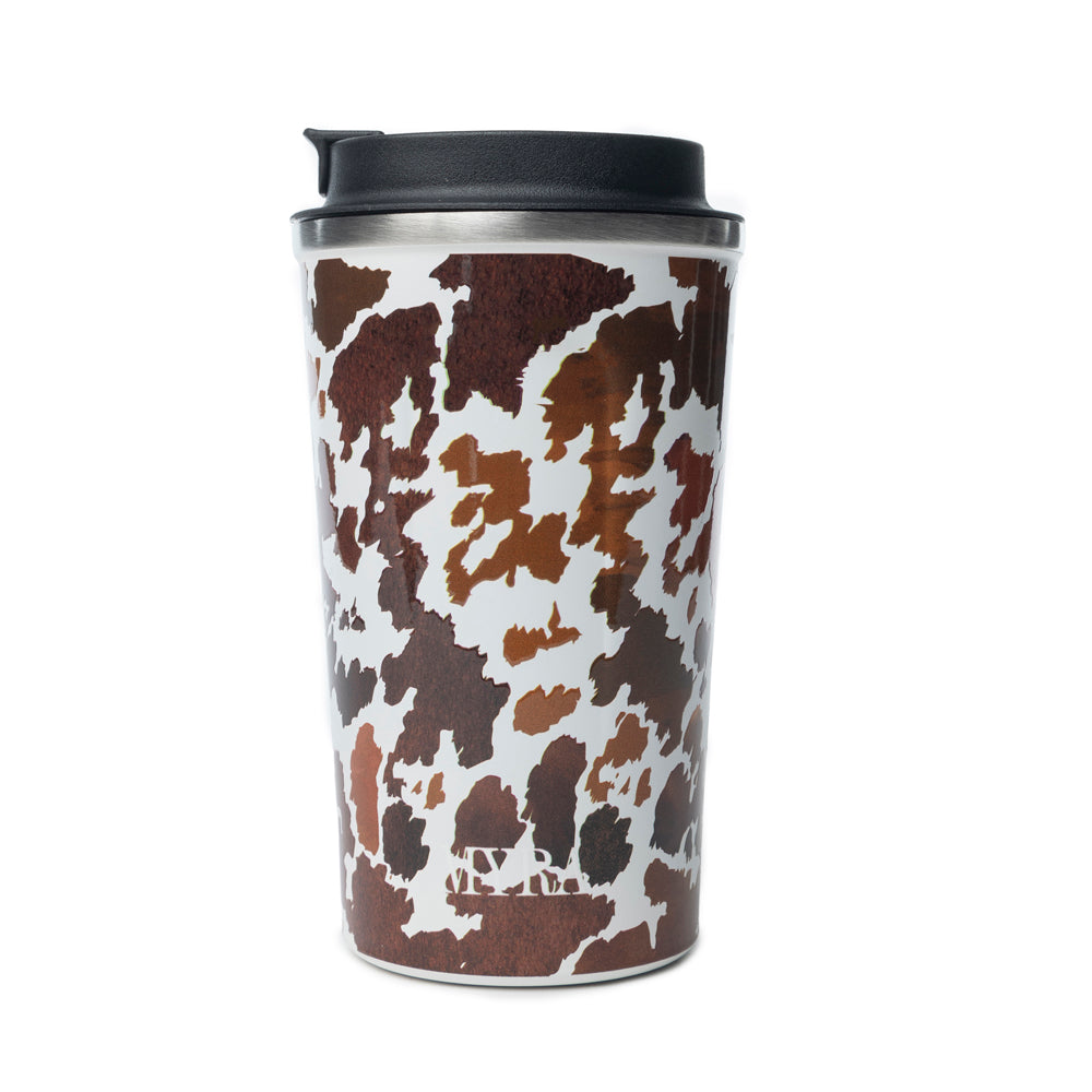 Western Trail Brew Stainless Steel Mug in Brown Leapard Print