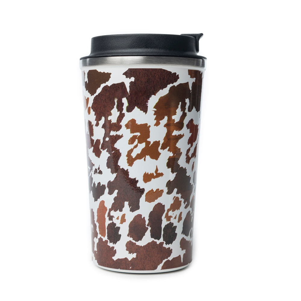 Western Trail Brew Stainless Steel Mug in Brown Leapard Print
