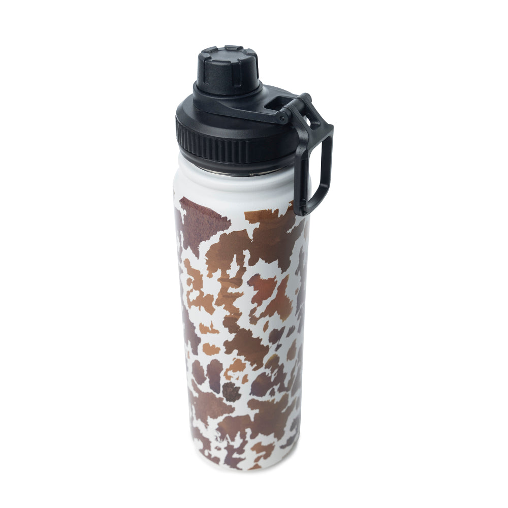 Moo & Bloom Stainless Steel Water Bottle in Brown Leopard Print