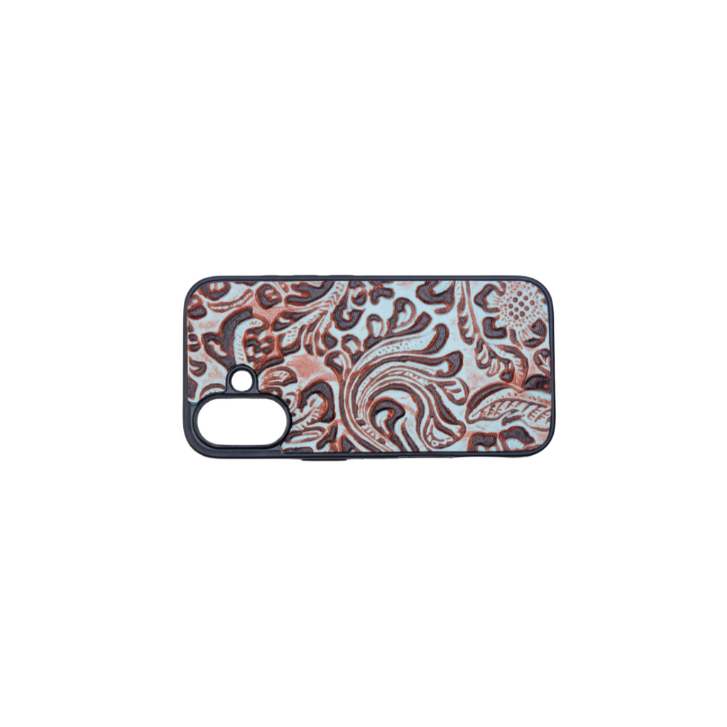 Myra Hawk Ridge Phone Case for iPhone 16 with handtooled leather for everyday use