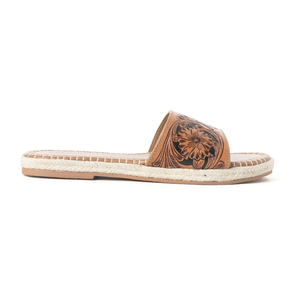 Dustlily Trail Handtooled Sandals in Rawhide Tan