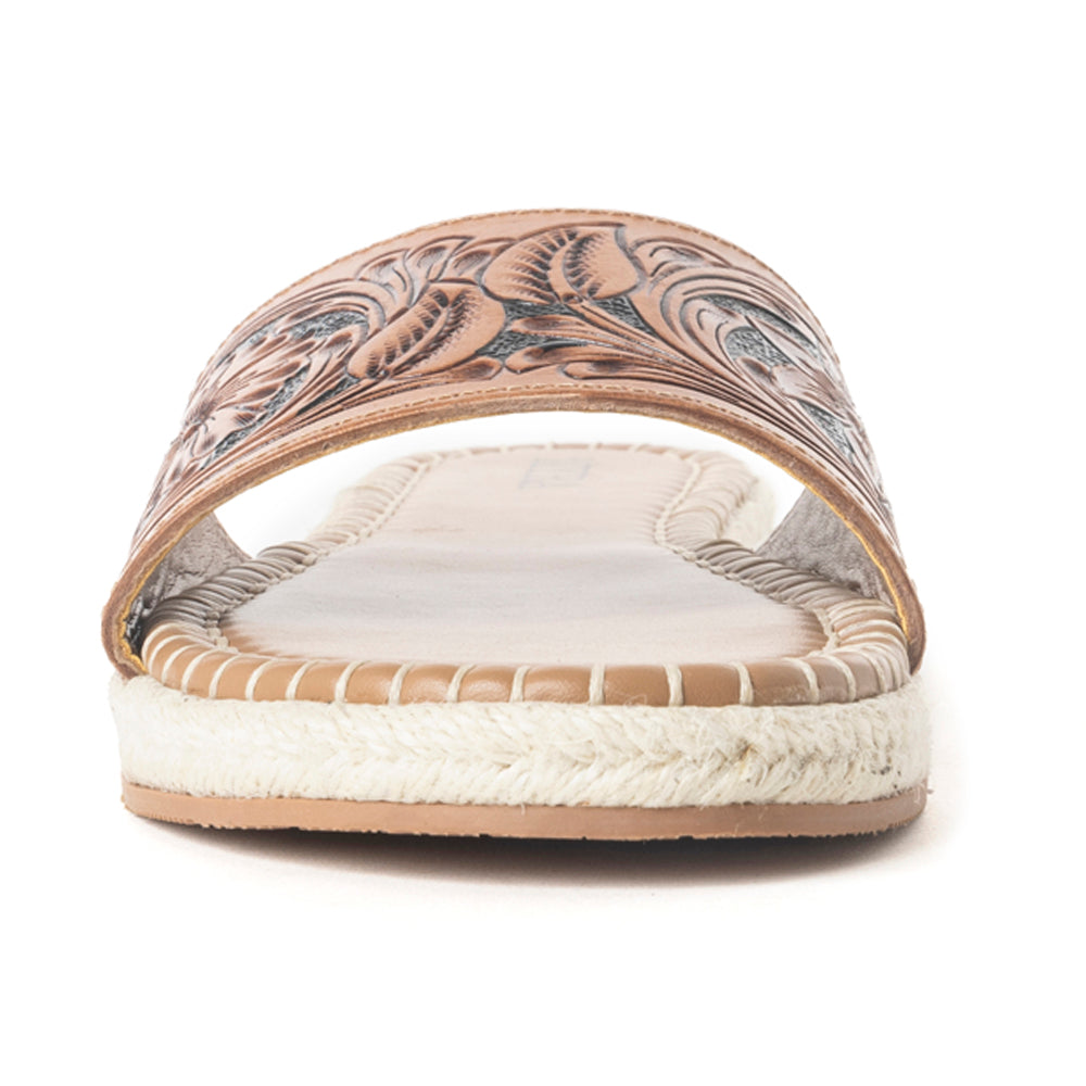 Dustlily Trail Handtooled Sandals in Rawhide Tan
