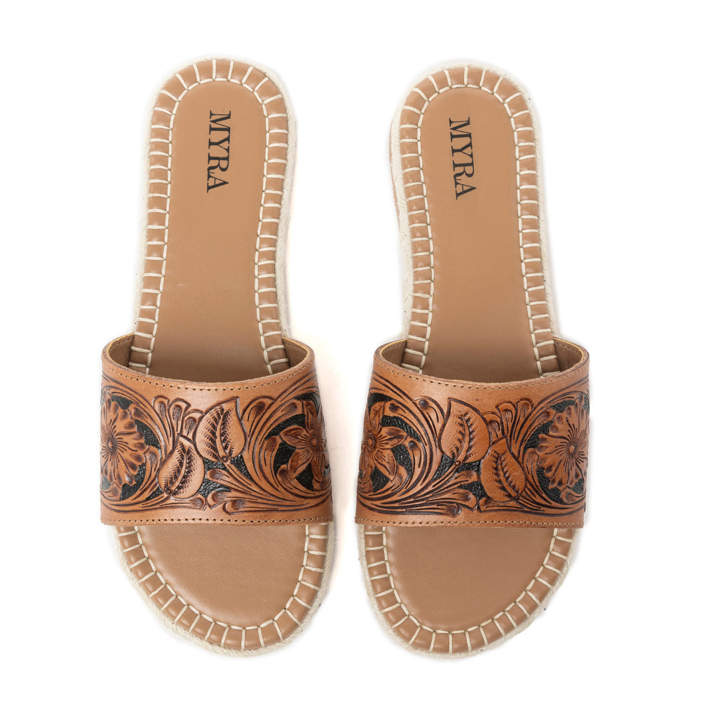 Dustlily Trail Handtooled Sandals in Rawhide Tan