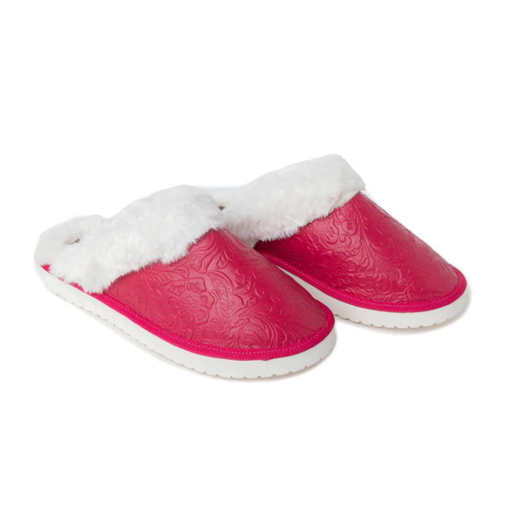 Snowdrift Embossed Leather Slippers in Pink
