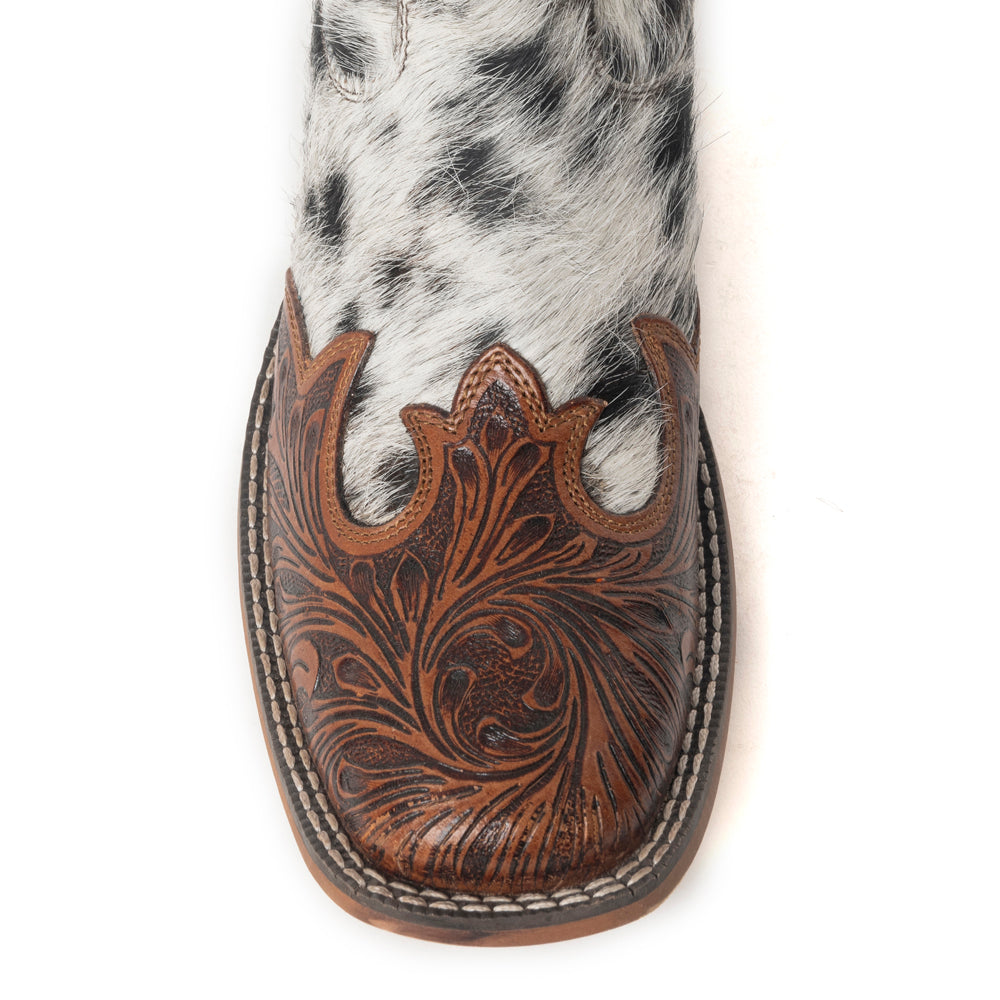 Mesa Cloud Handtooled Leather Boots in Black & White