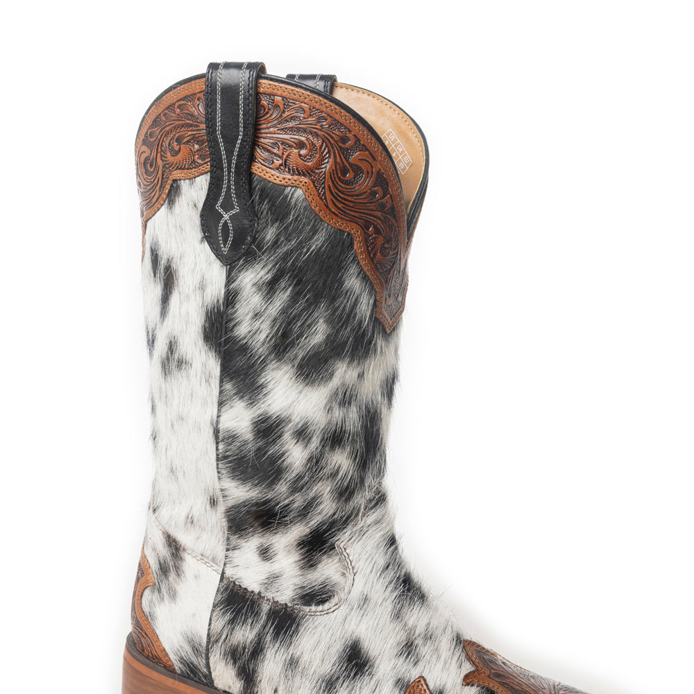 Mesa Cloud Handtooled Leather Boots in Black & White
