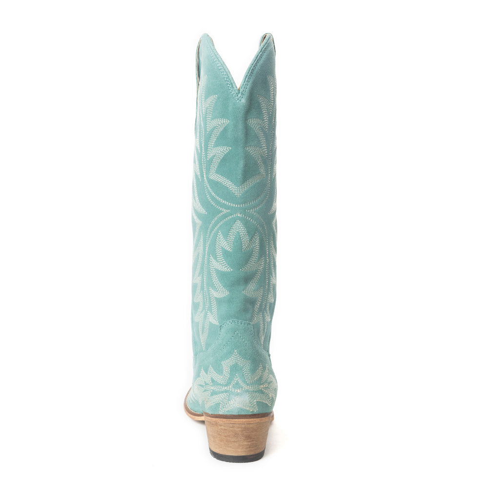Midnight Trail Embroidered Leather Boots in Shadow Green