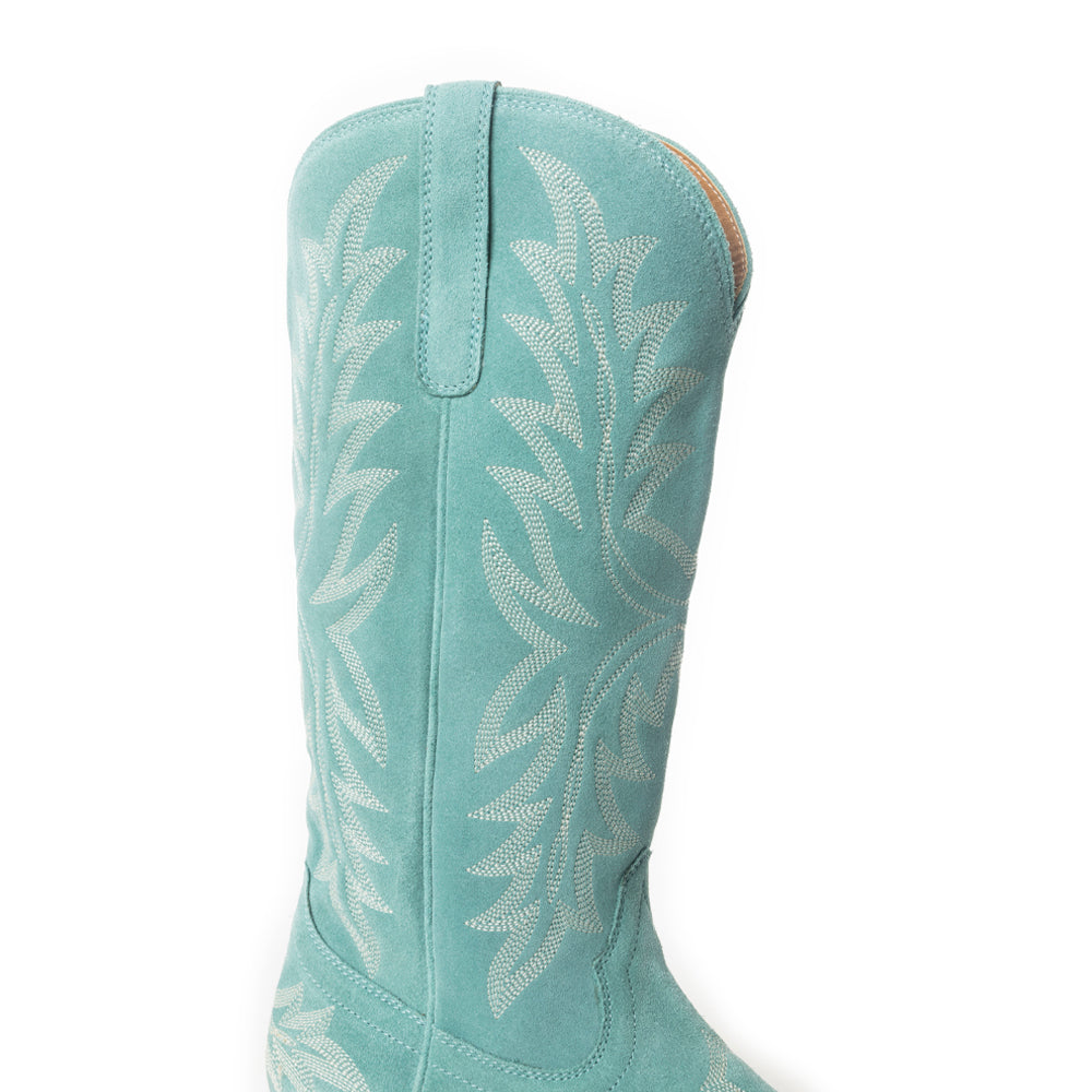 Midnight Trail Embroidered Leather Boots in Shadow Green