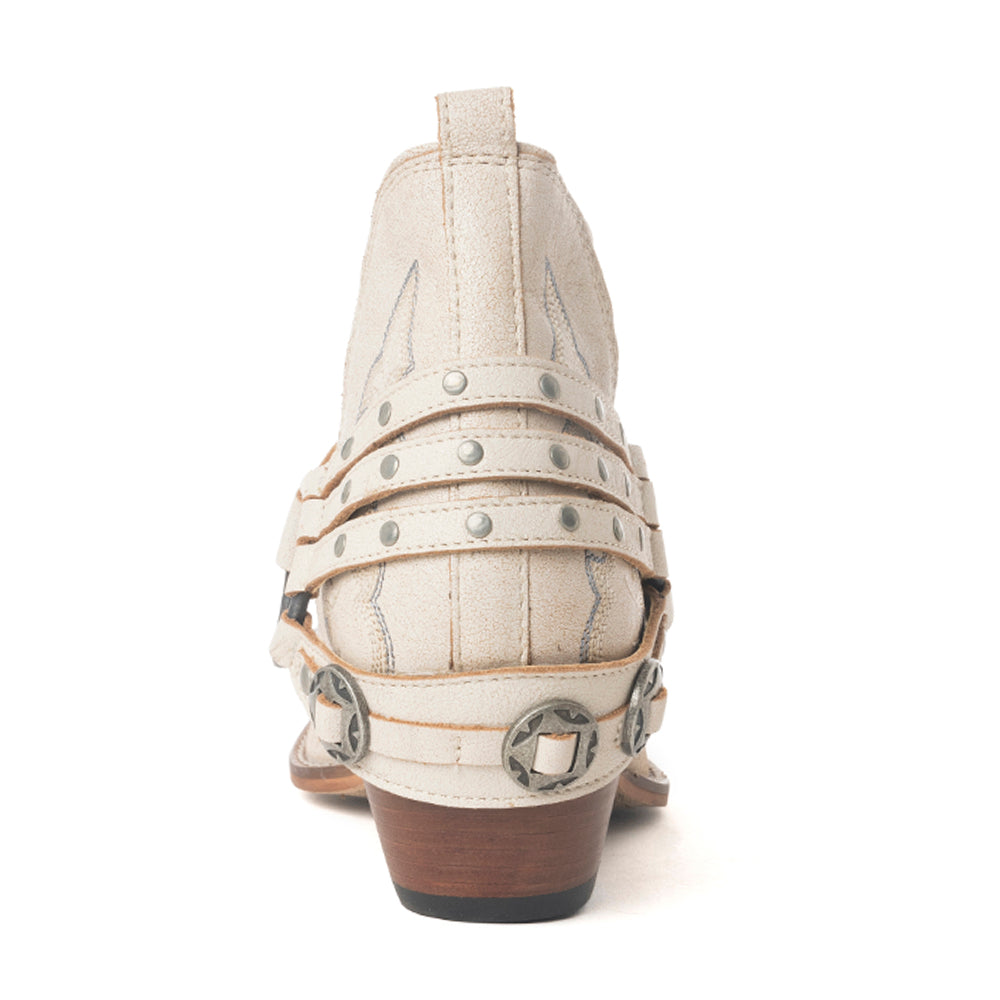 Western Ember Leather Embroidered Booties in White