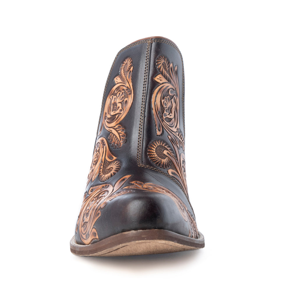 Bronzed Western Leather Art Booties in Brown