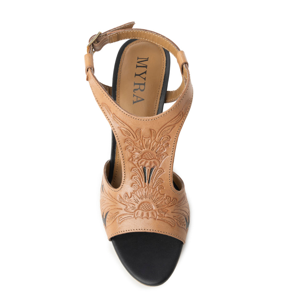 Rodeo Rose Handtooled Leather Heels in Amber Brown