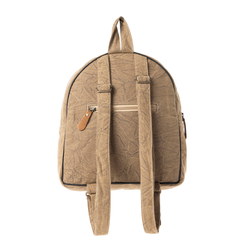Boho Cosmic Upcycled Canvas Backpack in Vintage Taupe