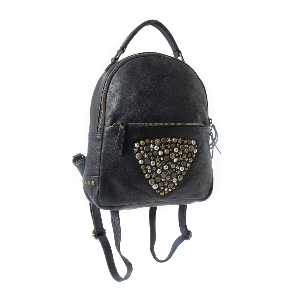 Westbound Star Leather Backpack in Raven Black