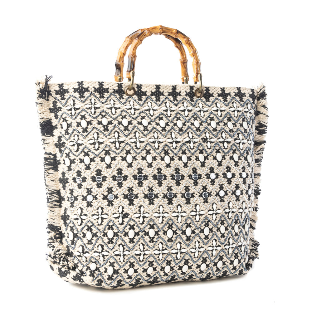 Myra Starlit Loom Hand Embroidered Tote Bag in Twilight Sand