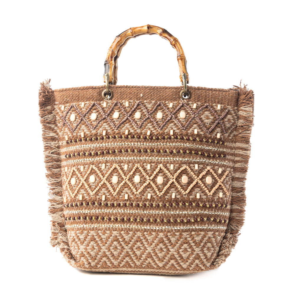 Myra Mesa Pioneer Hand Embroidered Tote Bag in Amber Grain