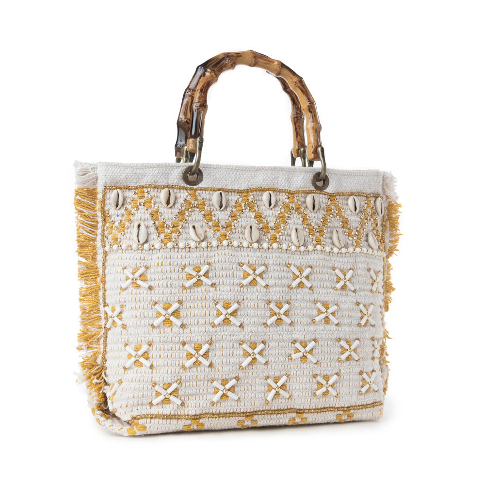 Myra Sunset Creek Embroidered Small Bag in Coastal White