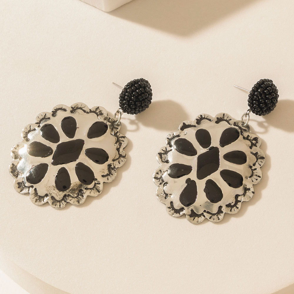 Midnight Rosette Earrings in Starry Black