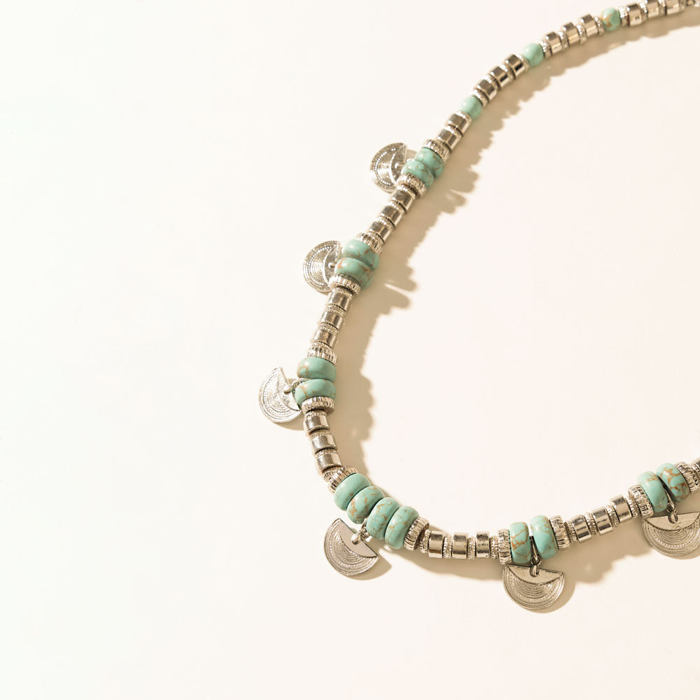 Santa Fe Moon Medallion Necklace in Dusty Silver