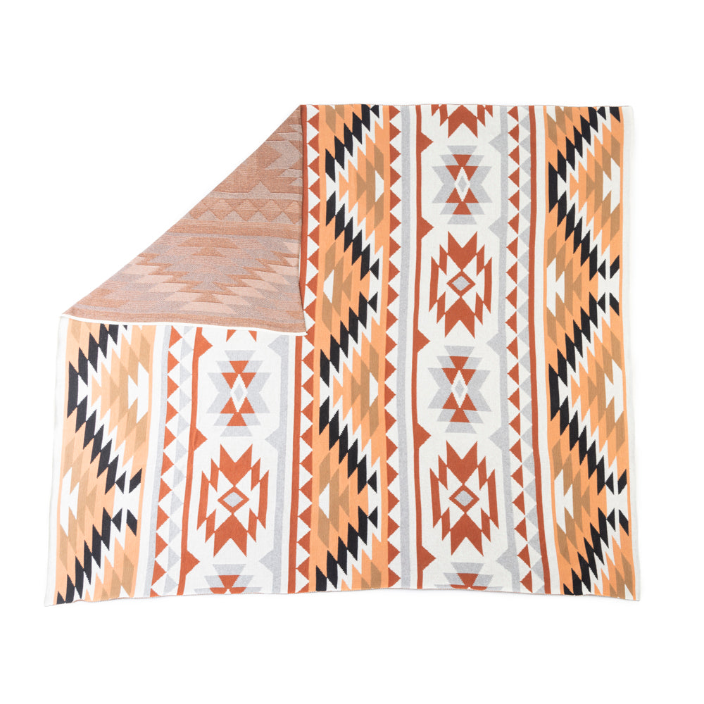 Desert Mesa Aztec Cotton Throw in Saddle Sand