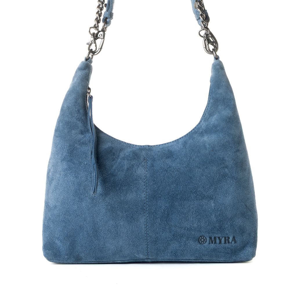 Windrow Genuine Suede Bag for Women in denim blue with extra strap