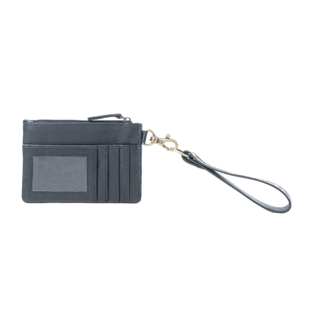 Myra Navajo Sky Handtooled Hairon Leather Card Holder in Antique Brown