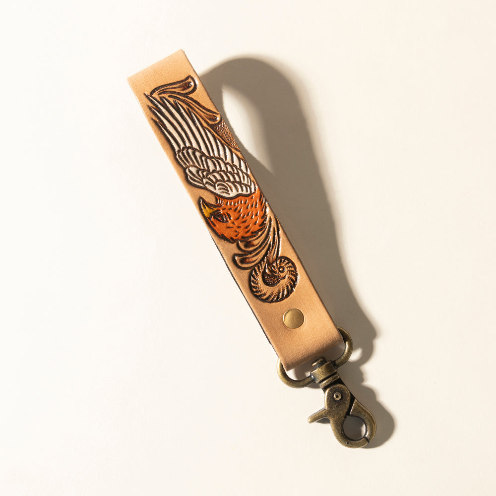 Myra Eagle Ember Handtooled Leather Keyfob in Natural Tan