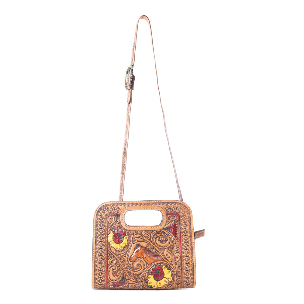 Myra Spirit Bloom Handtooled Leather Bag in Aged Mahogany