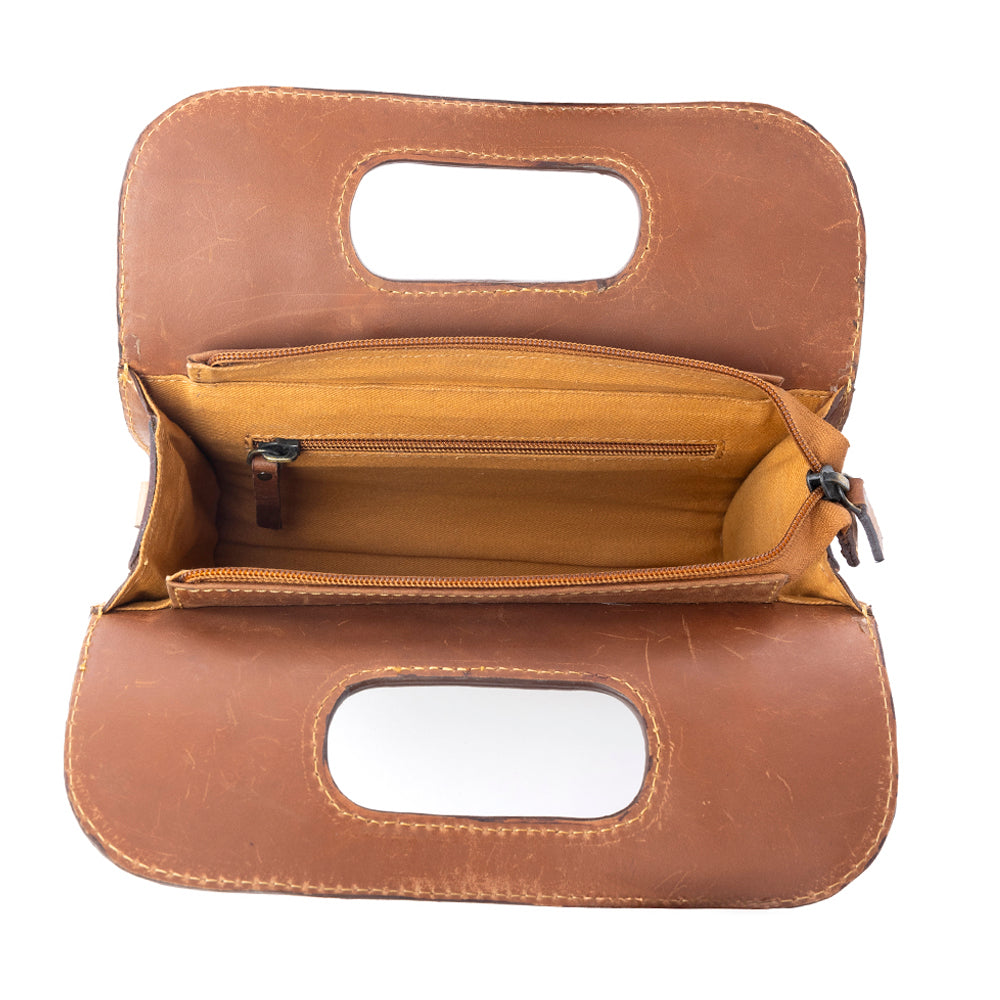 Myra Spirit Bloom Handtooled Leather Bag in Aged Mahogany