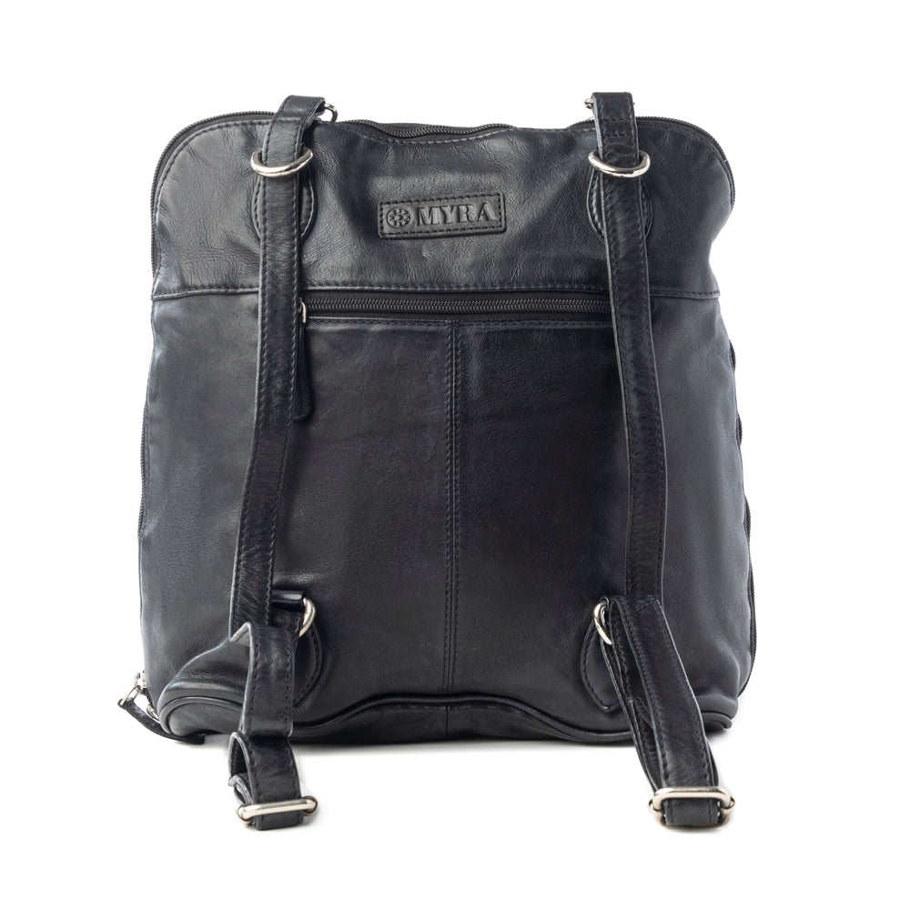 Myra Stormrider Buckled Genuine Leather Bag in Shadow Black