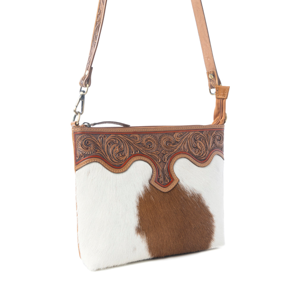 Myra Sienna Grace Handtooled Hairon Leather Bag in Western Copper