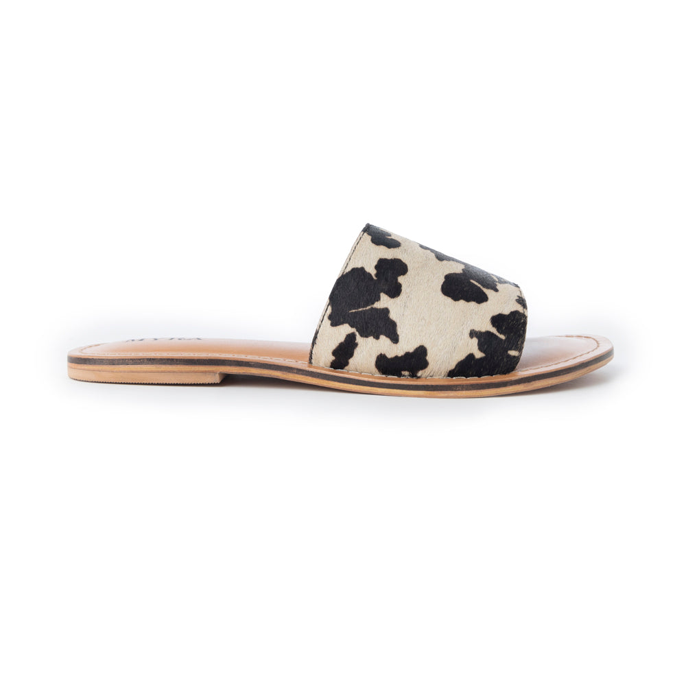 Myra Mojave Herd Hairon Leather Sandals in Creamhide White