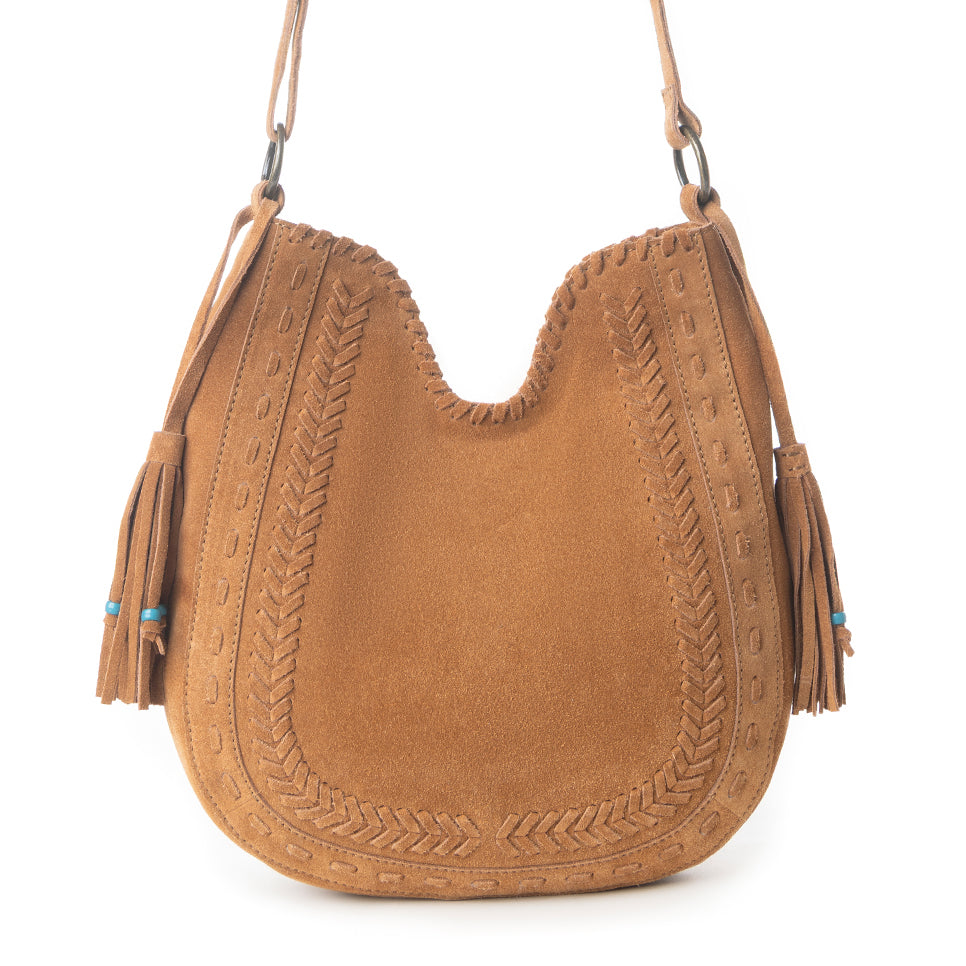 Myra Savannah Sunset Fringed Leather Bag in Deep Mocha
