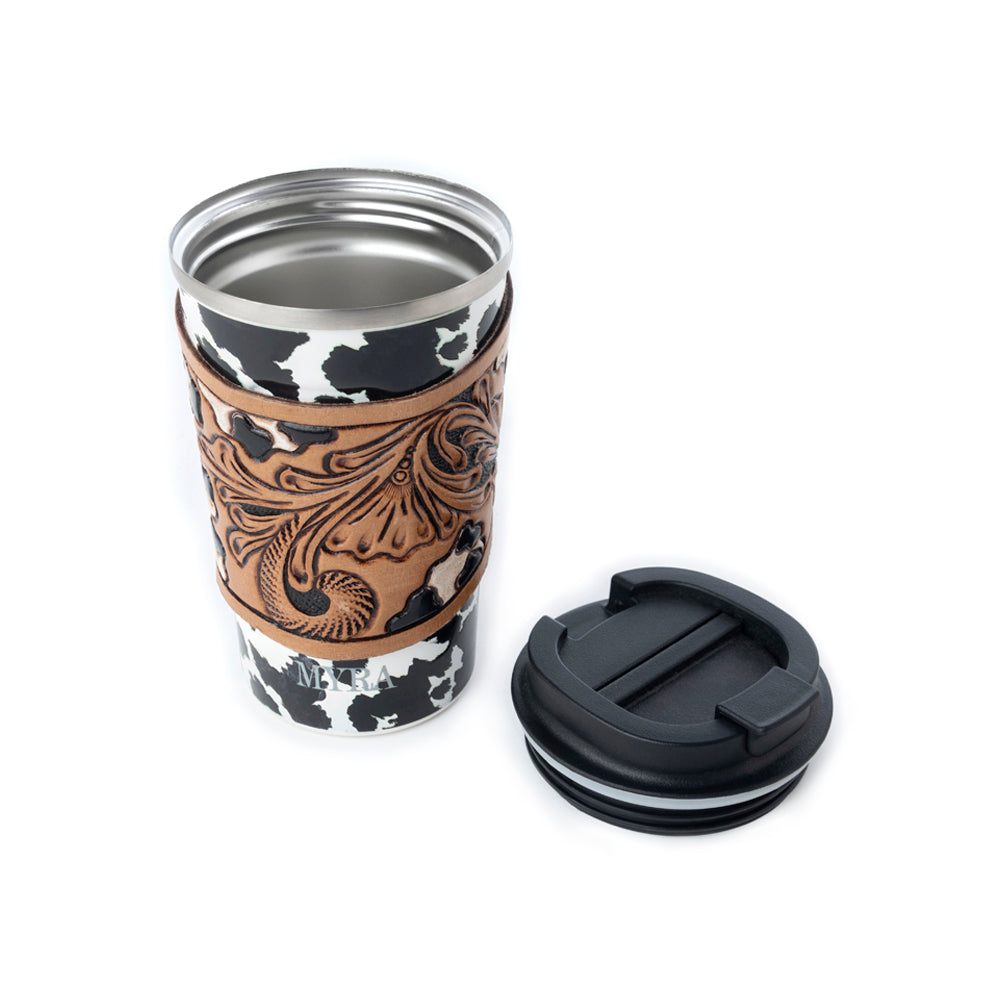 Western Trail Brew Stainless Steel Mug in Black Leopard Print