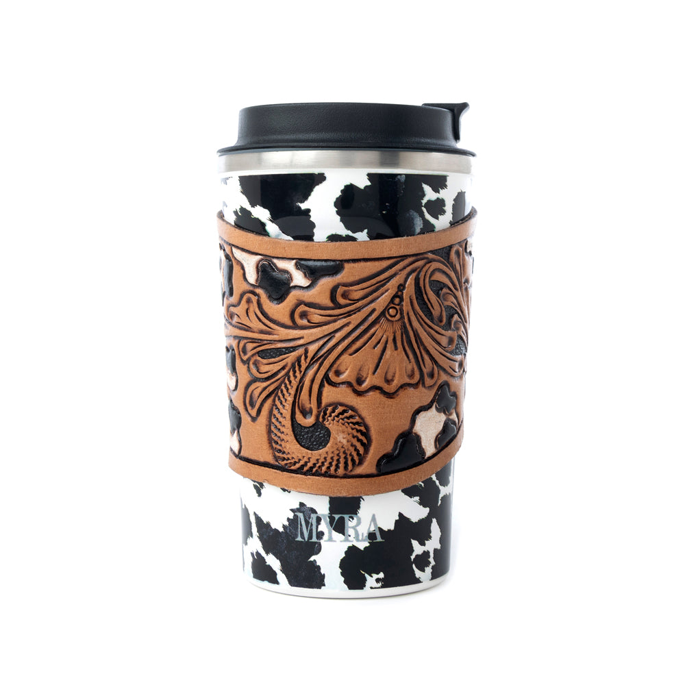 Western Trail Brew Stainless Steel Mug in Black Leopard Print