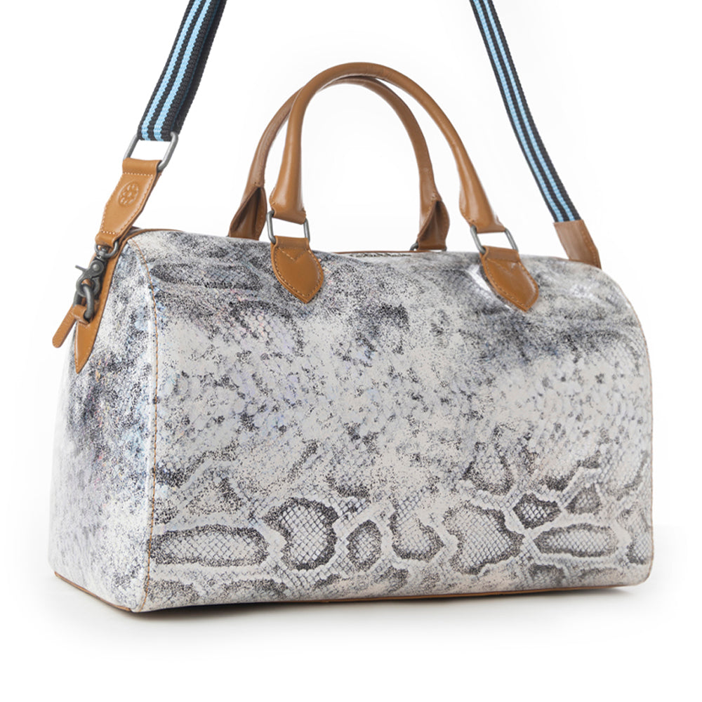 Myra Ranger's Echo Snake Print Leather Duffle Bag for Men in Aurora Viper