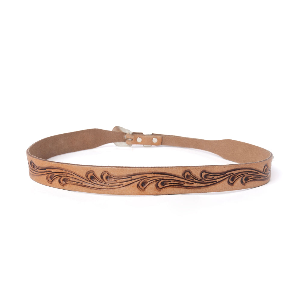 Myra Western Vine Leather Hat Belt in Saddle Tan