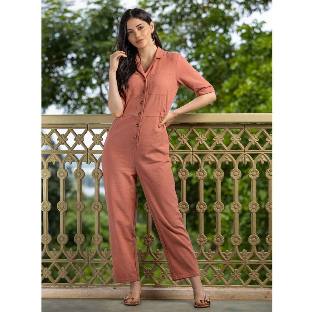Pink Widow Collar Jumpsuit