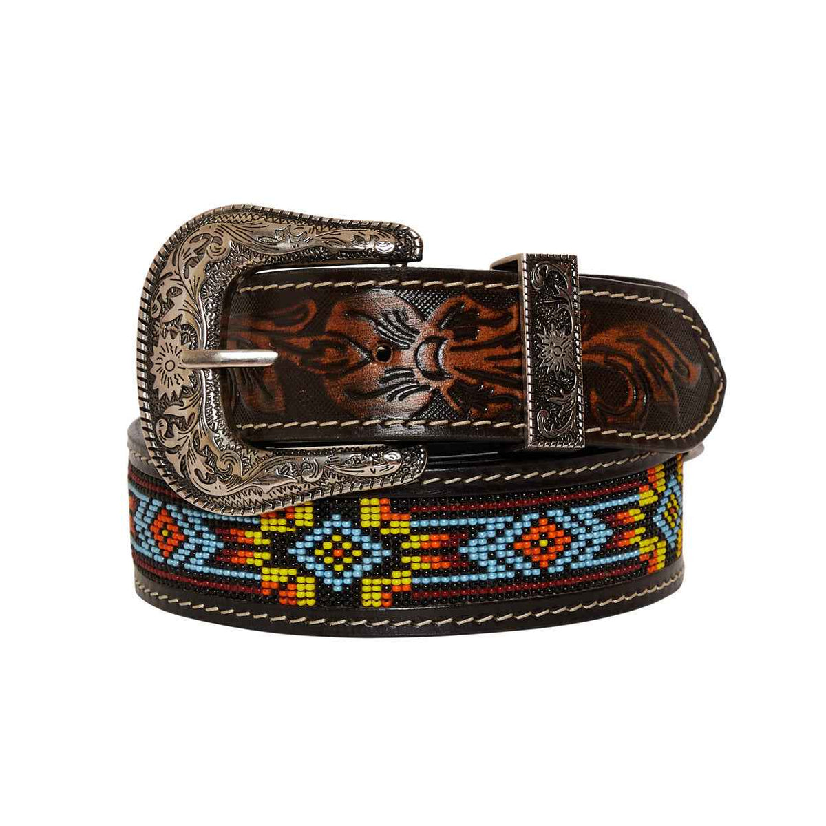 Polychrome Hand-Tooled Leather Women's Belt